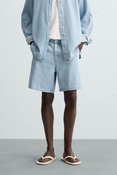 Zara DENIM SHORTS - Sky blue