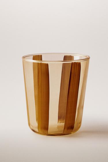 GLASS TUMBLER WITH LINE DESIGN - Yellow by Zara