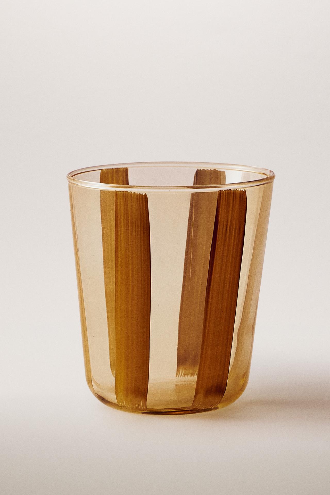 GLASS TUMBLER WITH LINE DESIGN — Yellow