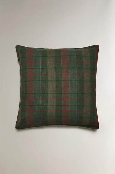 CHRISTMAS TARTAN COTTON PILLOWCASE - Dark green by Zara - Image 1