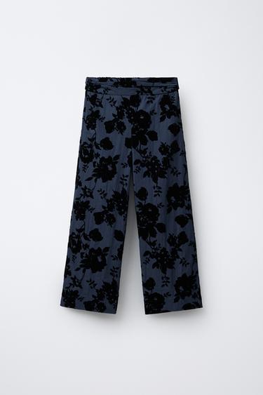 STRAIGHT-LEG TROUSERS WITH FLOCK FLORAL PRINT - Blue by Zara - Image 0