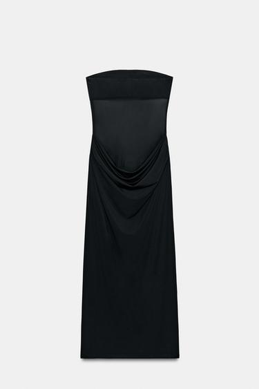 MIDI DRESS WITH DRAPED DETAIL - Black by Zara - Image 6