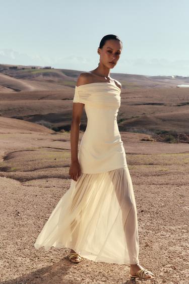 CONTRASTING BANDEAU MIDI DRESS - Pastel yellow by Zara