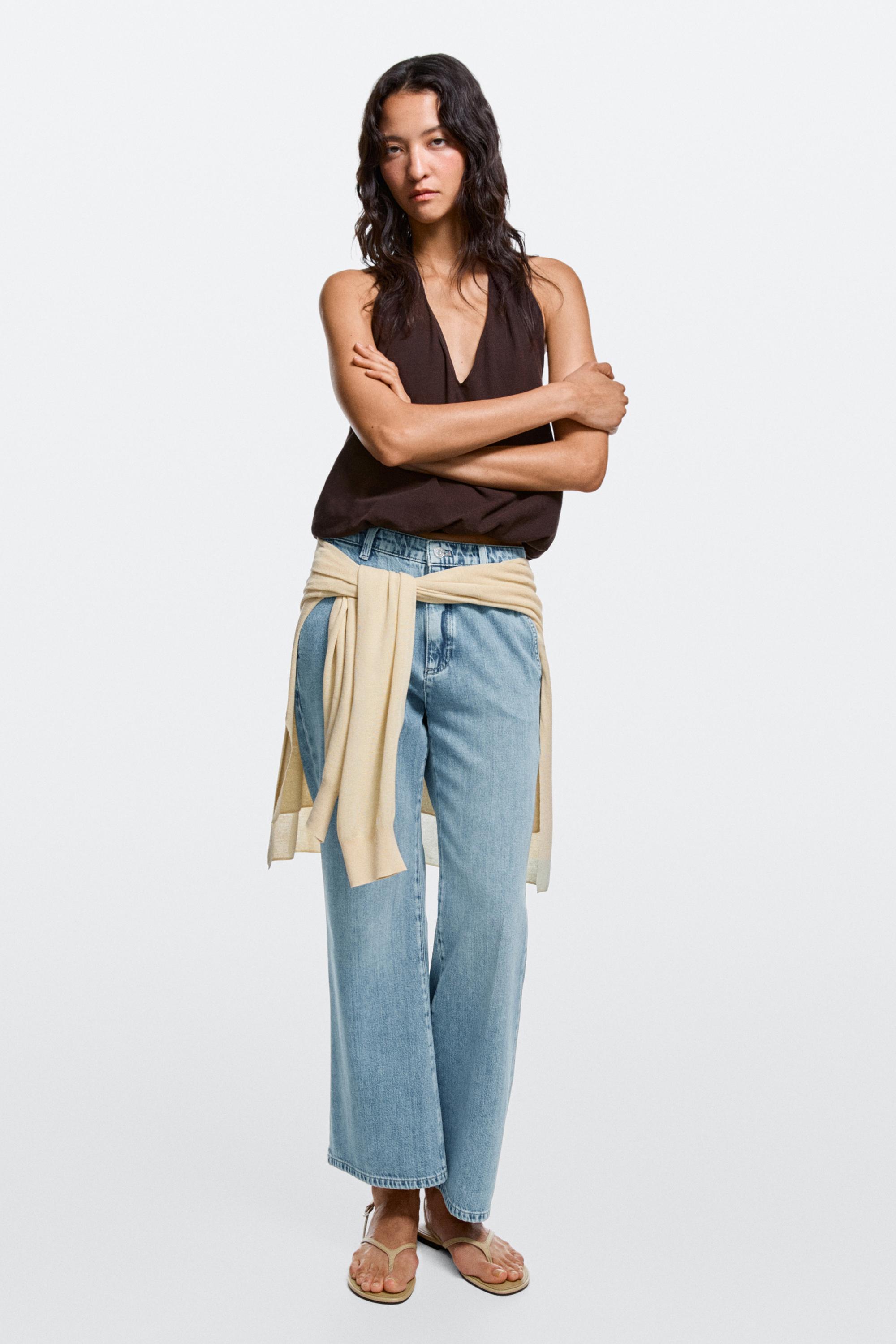 ★ waistoveralls 10oz ★W36Ｌ36 三星ジーンズ High-waist cropped flare jeans - Aquamarine | ZARA United States