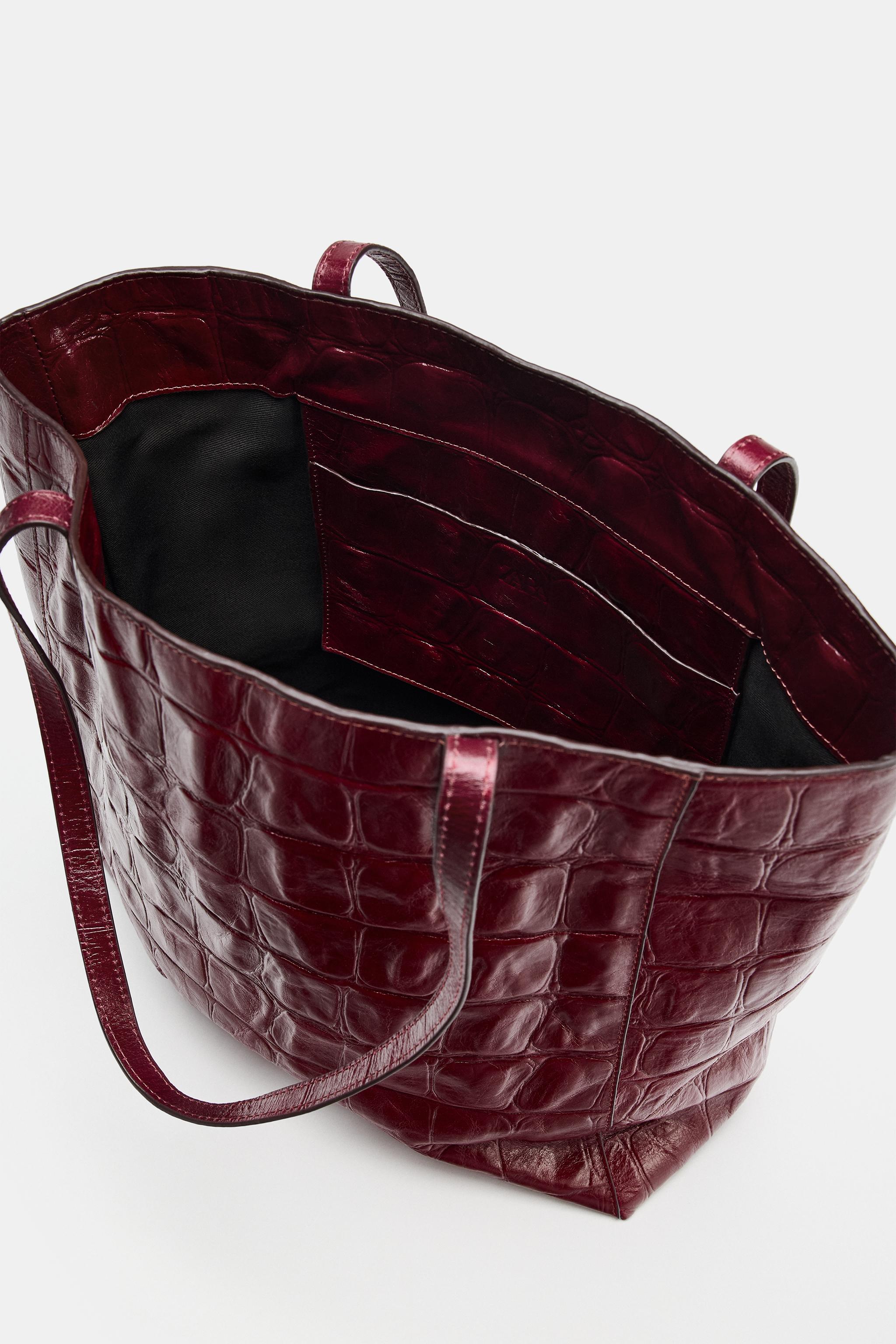 Zara Desenli Deri Tote Çanta görsel 7