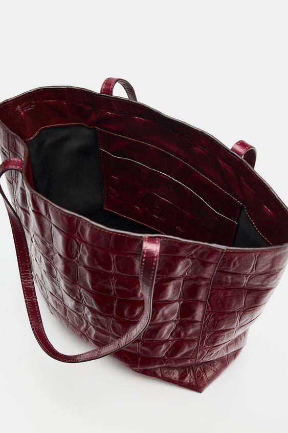 ANIMAL PRINT LEATHER TOTE BAG - Red by Zara - Image 6