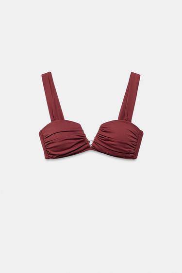 PLEATED BIKINI TOP - Brown by Zara