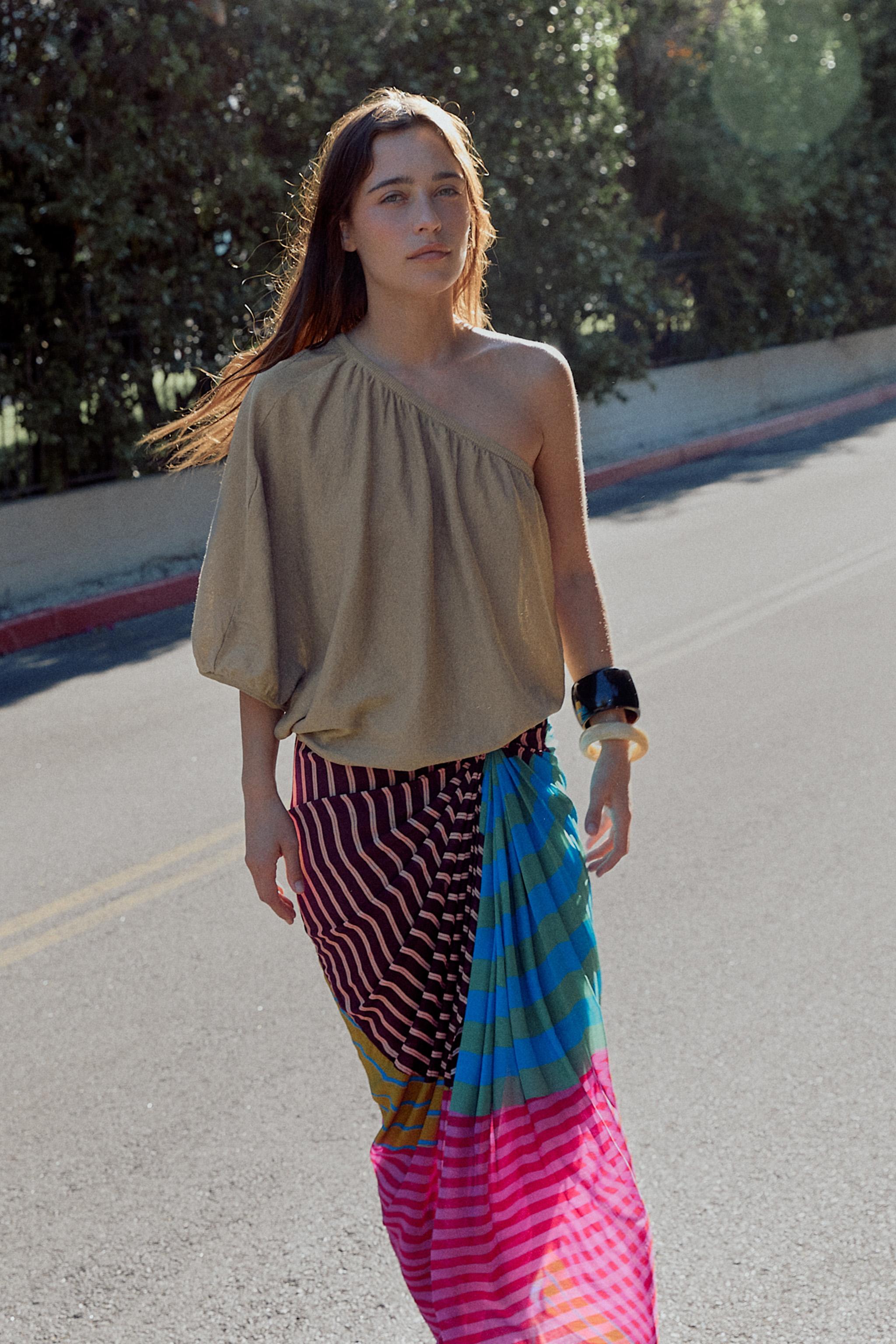 Женские юбки Zara DRAPED STRIPED PAREO SKIRT — фото 5