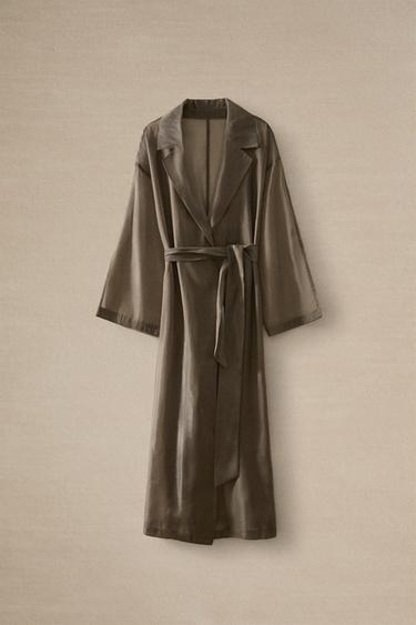 ORGANZA SILK DRESSING GOWN - Grey / Tan by Zara - Image 4