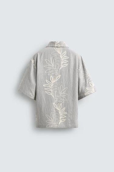 EMBROIDERED LEAF JACQUARD SHIRT - Sky blue by Zara - Image 8