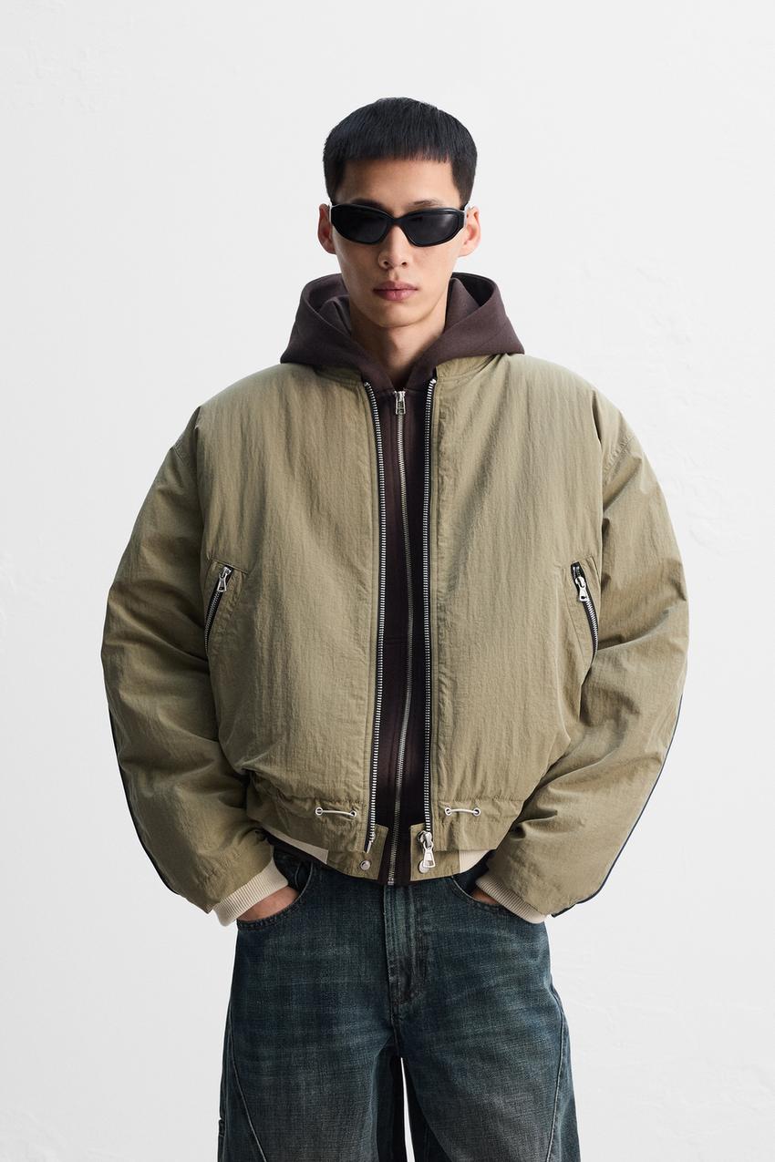 コントラスト テクニカルボンバージャケット - グリーン | ZARA Japan 