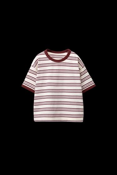 TIMELESZ - T-SHIRT MIT FARBLICH ABGESETZTER BIESE - Cremefarben / Granatrot von Zara