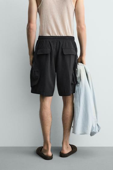 RELAXED FIT FLOWING CARGO BERMUDA SHORTS - Black by Zara - Image 2