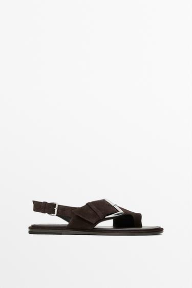 Zara Flat slider sandals with buckle - Brown - Image 0