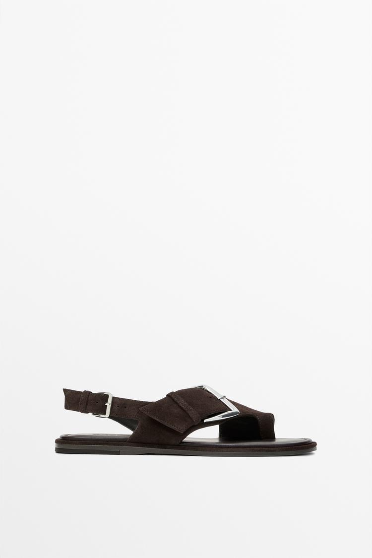 Flat slider sandals with buckle — Brown