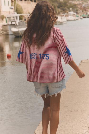 Zara TRIIBULINE T-SÄRK TÄHTEDEGA - Pink