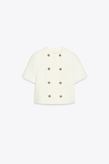 SHORT SLEEVE DOUBLE-BREASTED BLAZER - Ecru by Zara