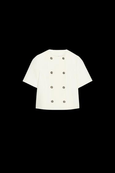 SHORT SLEEVE DOUBLE-BREASTED BLAZER - Ecru by Zara - Image 0
