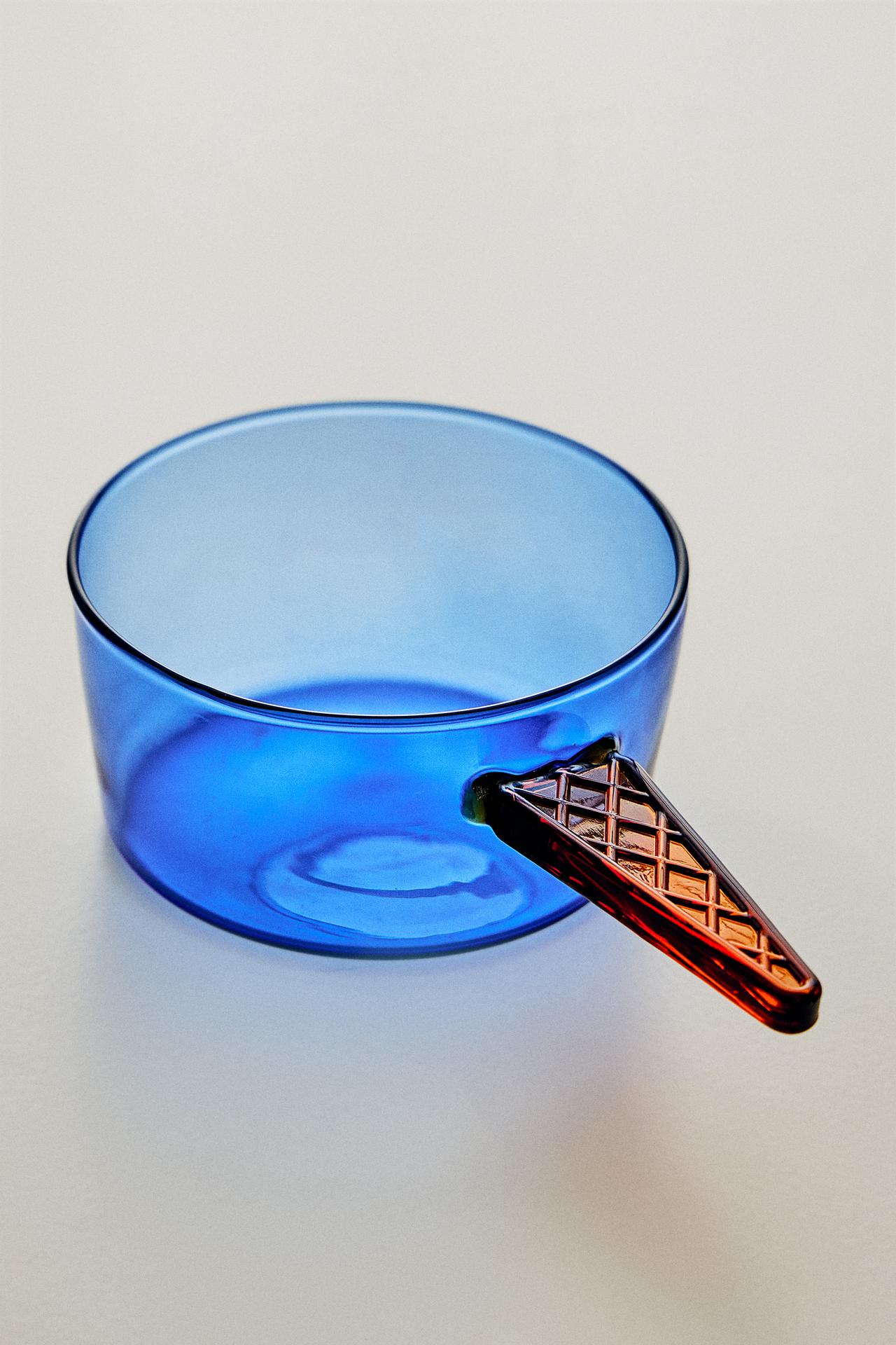 BOROSILICATE ICE CREAM BOWL WITH HANDLE — Blue