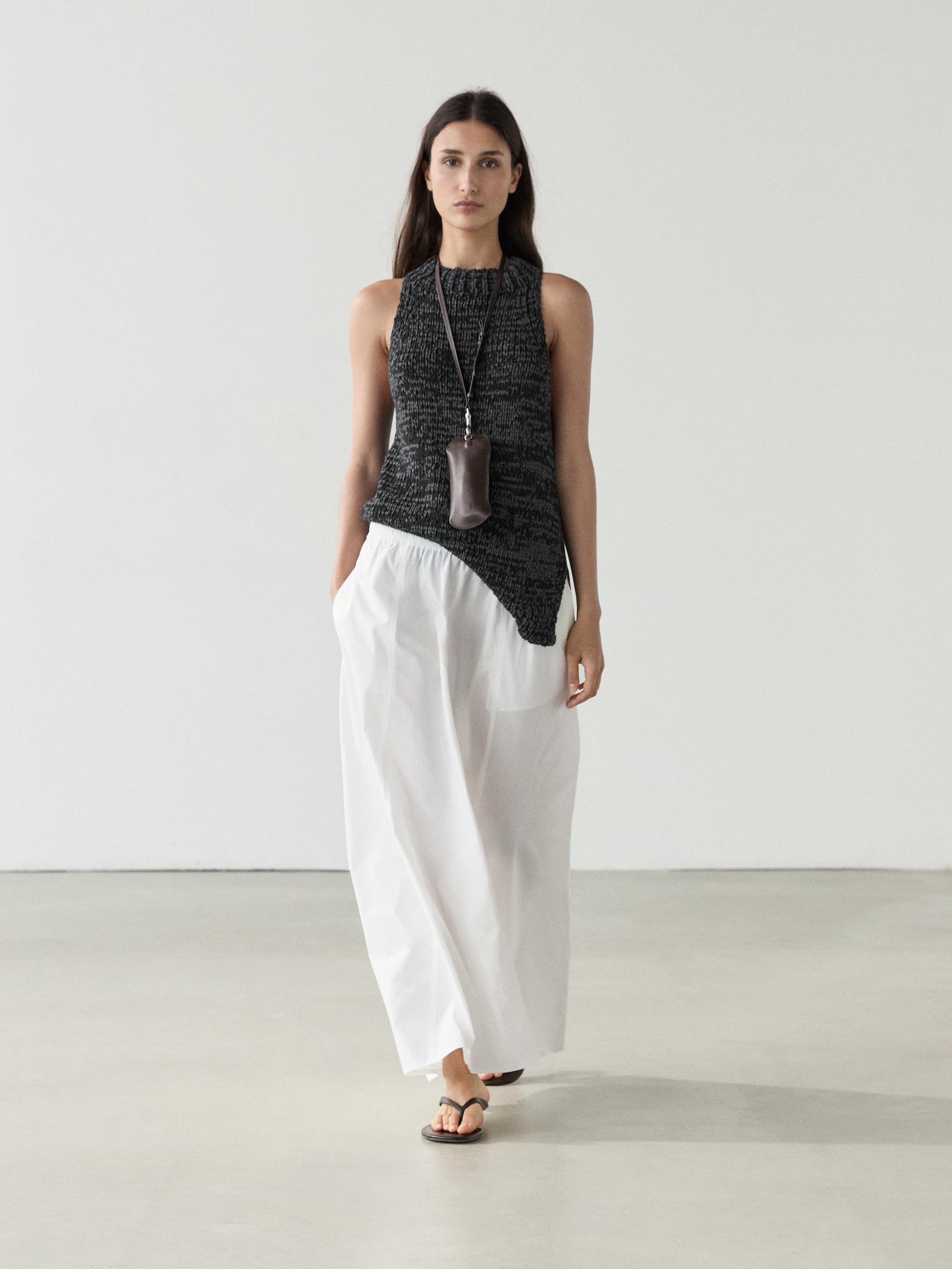 Long gathered poplin skirt — White