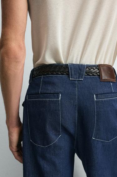 Zara EMBROIDERED BAND DETAIL JEANS - Indigo