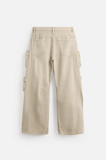 PANTALON CARGO EN DENIM AVEC POCHES - Marron clair de Zara - Image 6
