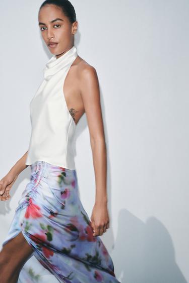SATIN HALTER TOP - Ecru by Zara - Image 0