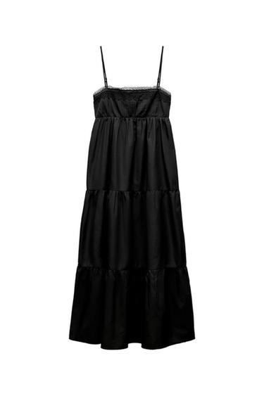 CONTRAST POPLIN TIERED MIDI DRESS