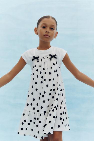 Zara COMBINATION POLKA DOT COTTON GAUZE DRESS - Oyster-white