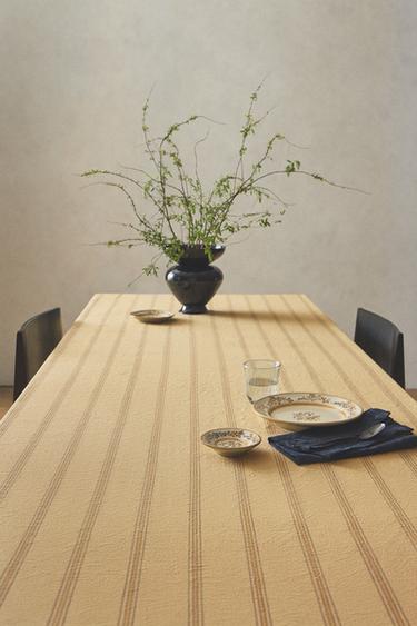 Zara DYED THREAD STRIPED TABLECLOTH - Mustard