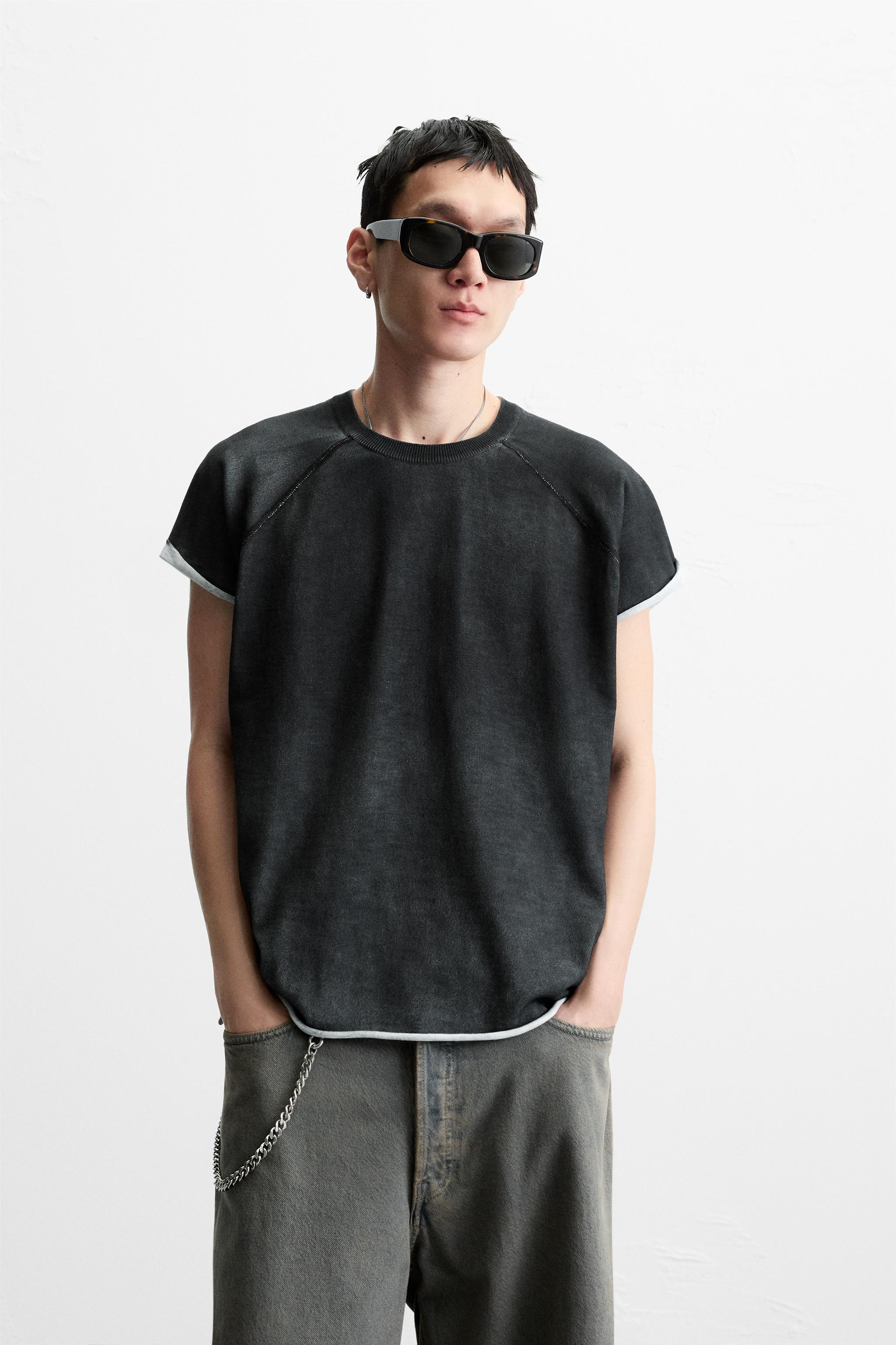 ウォッシュ加工ニットTシャツ - カーボングレー | ZARA Japan