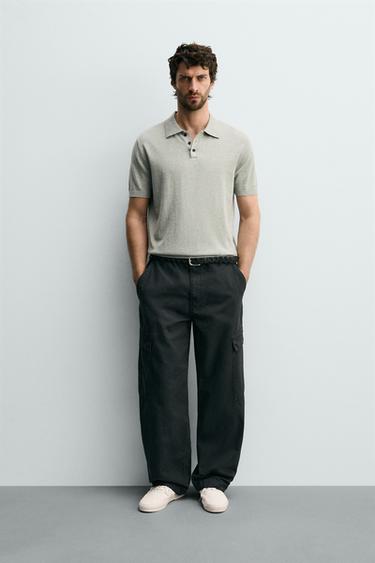 Zara REGULAR FIT TEXTURED KNIT POLO - Green marl - Image 0