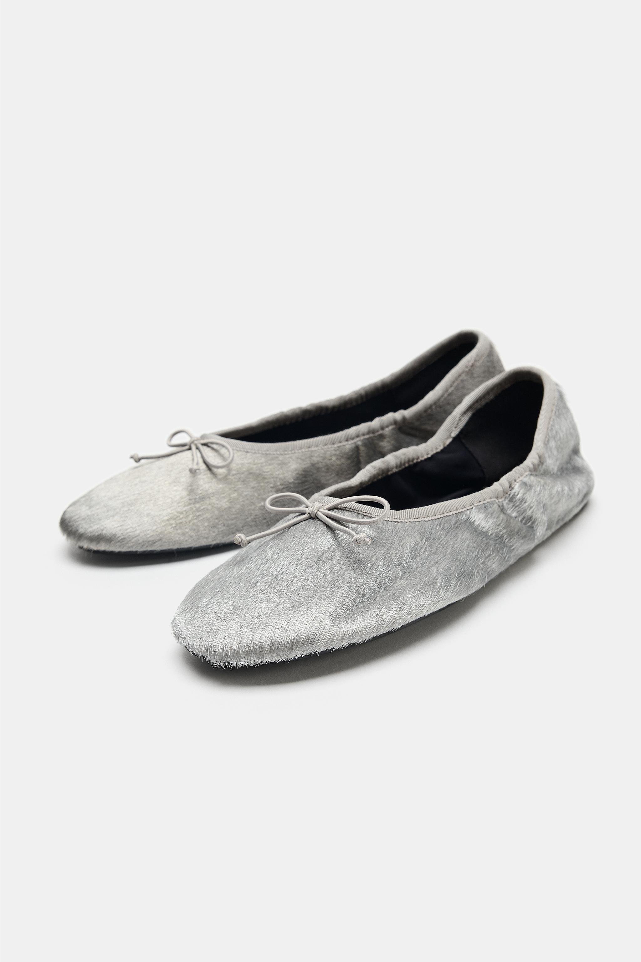 FUR LEATHER BALLET FLATS
