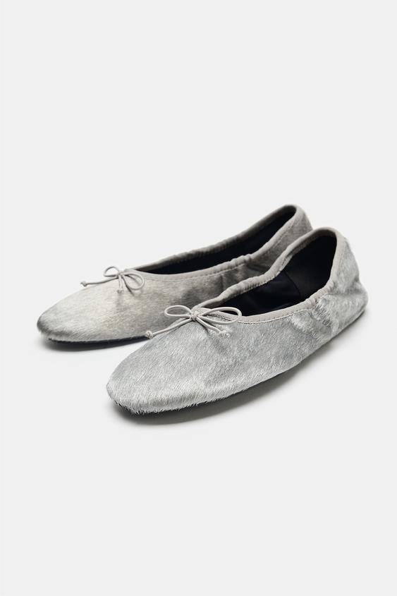 TEXTURED LEATHER BALLERINAS - Silver by Zara - Image 3