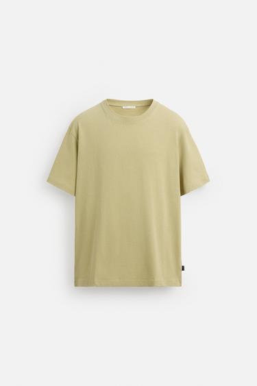 T-SHIRT AUS BAUMWOLLE UND HANF - Mittelgrün von Zara
