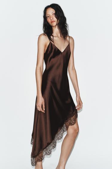 SATIN LACE DRESS - Dark mink by Zara - Image 1