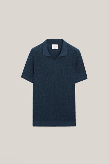 Zara Cable-knit polo sweater - LIMITED EDITION - Navy blue