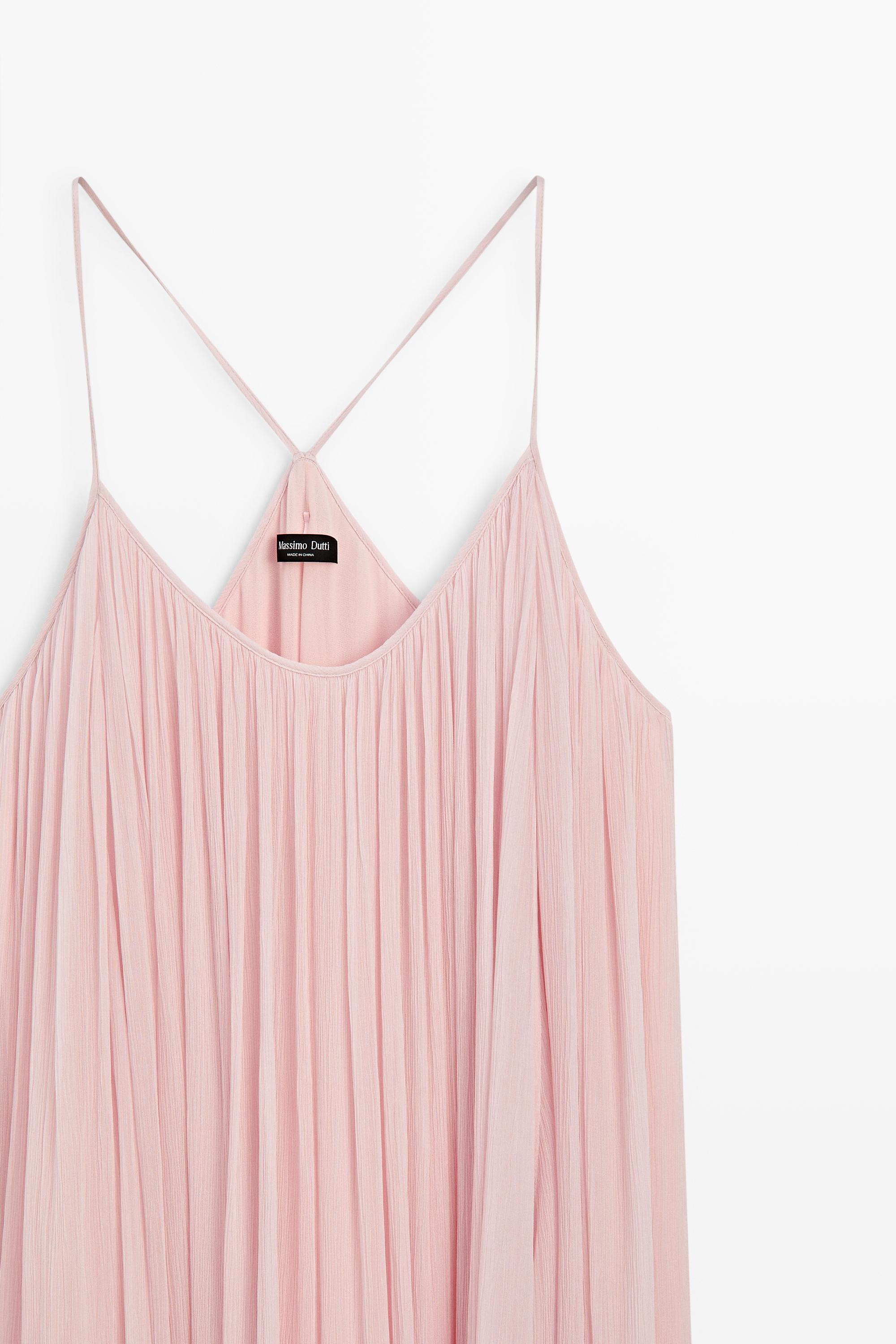pink spaghetti strap dress zara DRAPED TUBE MIDI DRESS - Pink