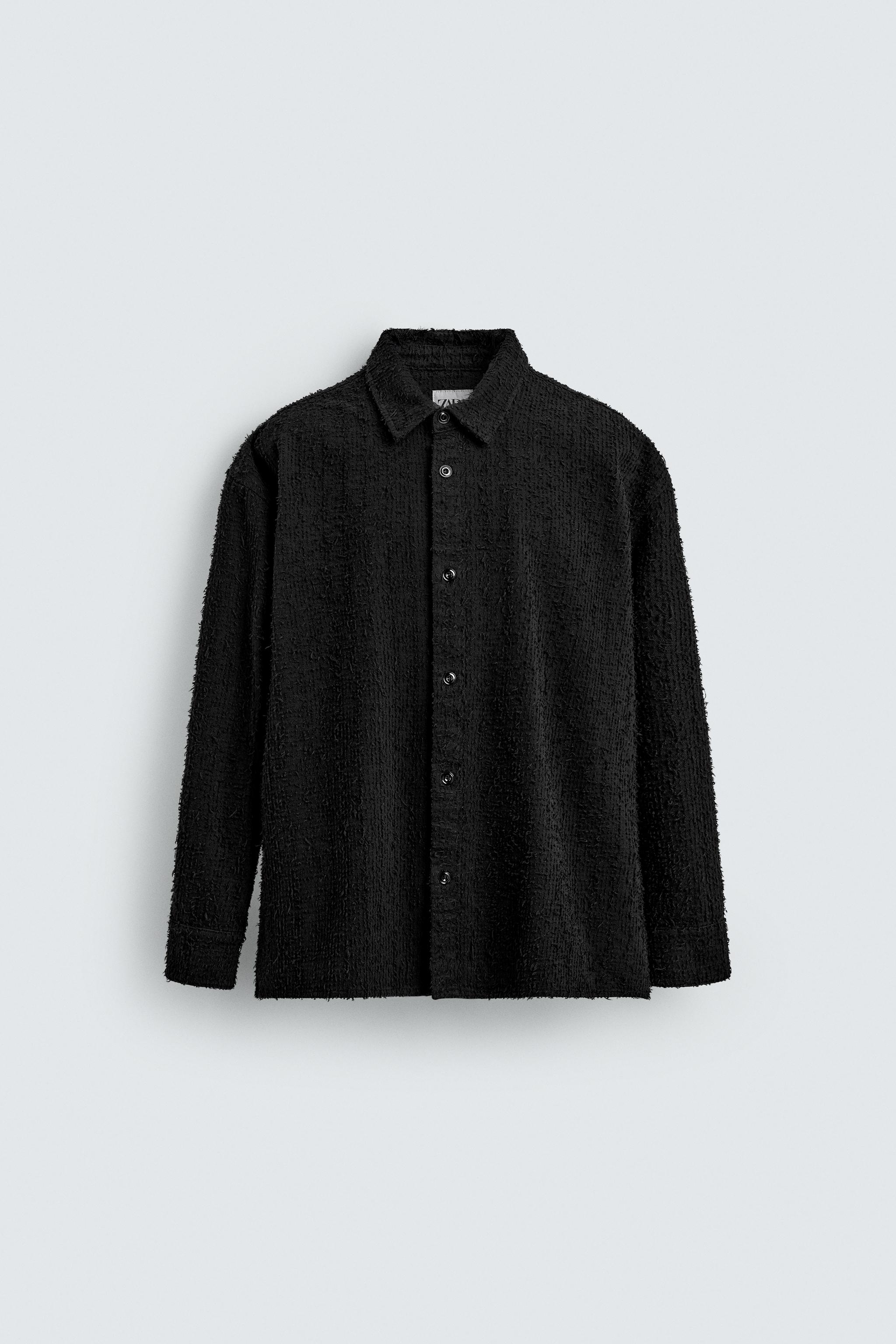 IRREGULAR TEXTURED DENIM SHIRT - Black | ZARA New Zealand