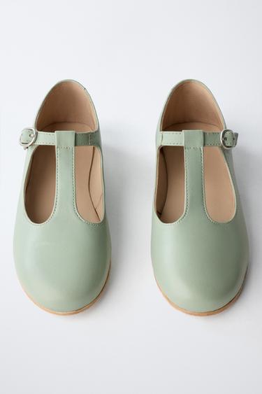 T-BAR LEATHER BALLET FLATS - LIMITED EDITION - Green by Zara - Image 3