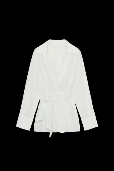 TOP CRUZADO RAYAS ZW COLLECTION - Blanco / Negro de Zara