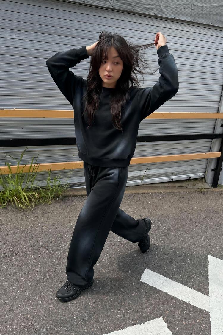 WASHED-EFFECT PLUSH TROUSERS