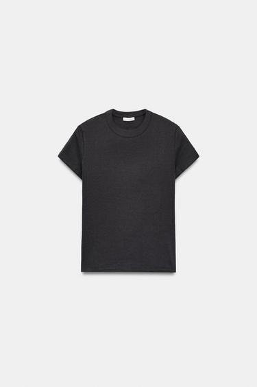 Zara RIBBED SLIM T-SHIRT - Anthracite grey