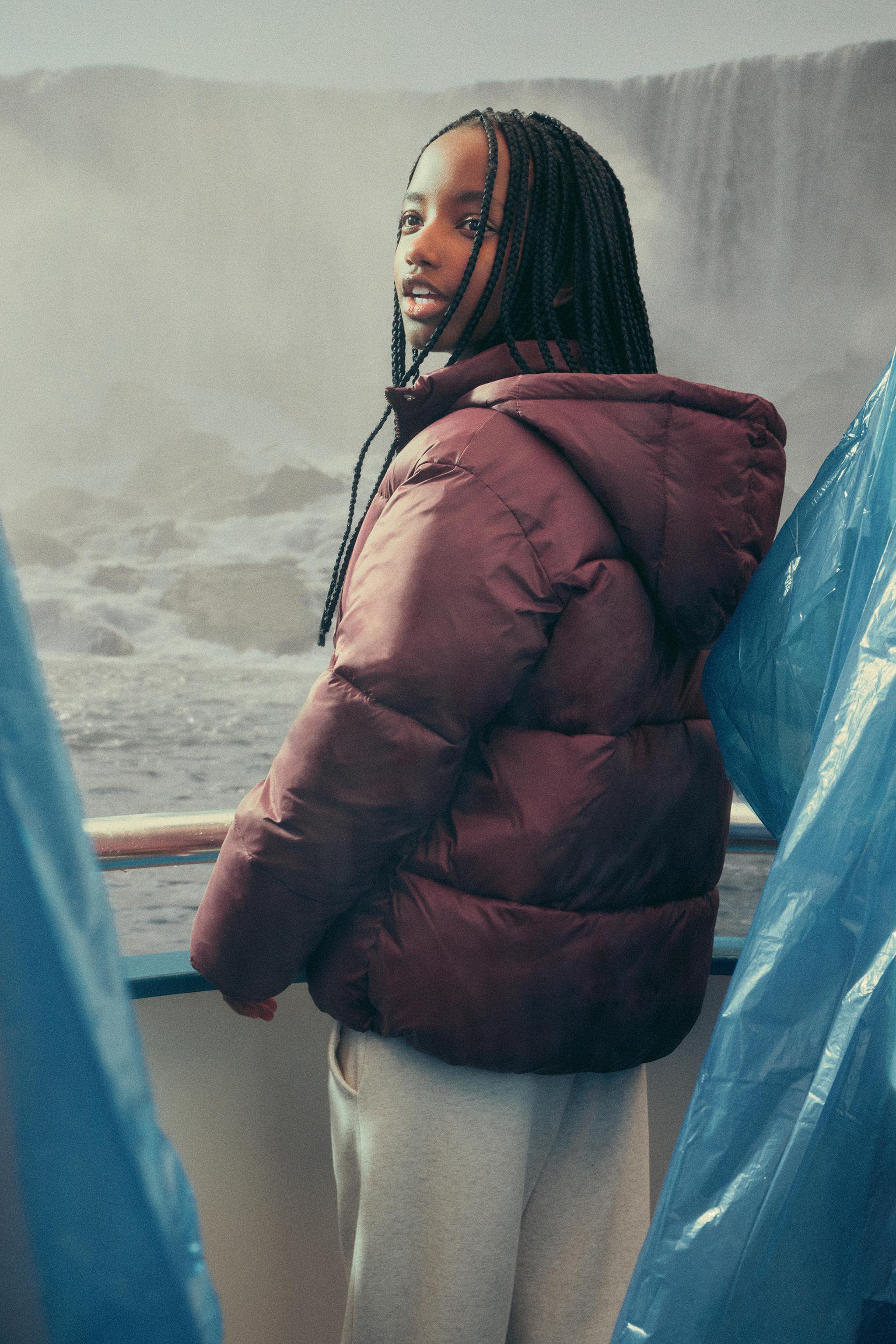 WATER-REPELLENT HOODIE PADDED JACKET — Burgundy