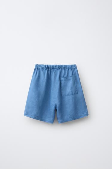 100% LINEN BERMUDA SHORTS - Ecru / Blue by Zara - Image 1
