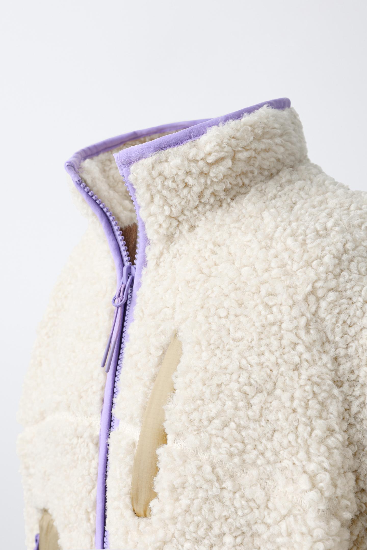 Детская куртка Zara Contrast Faux Shearling, цвет: Песочный — фото 4