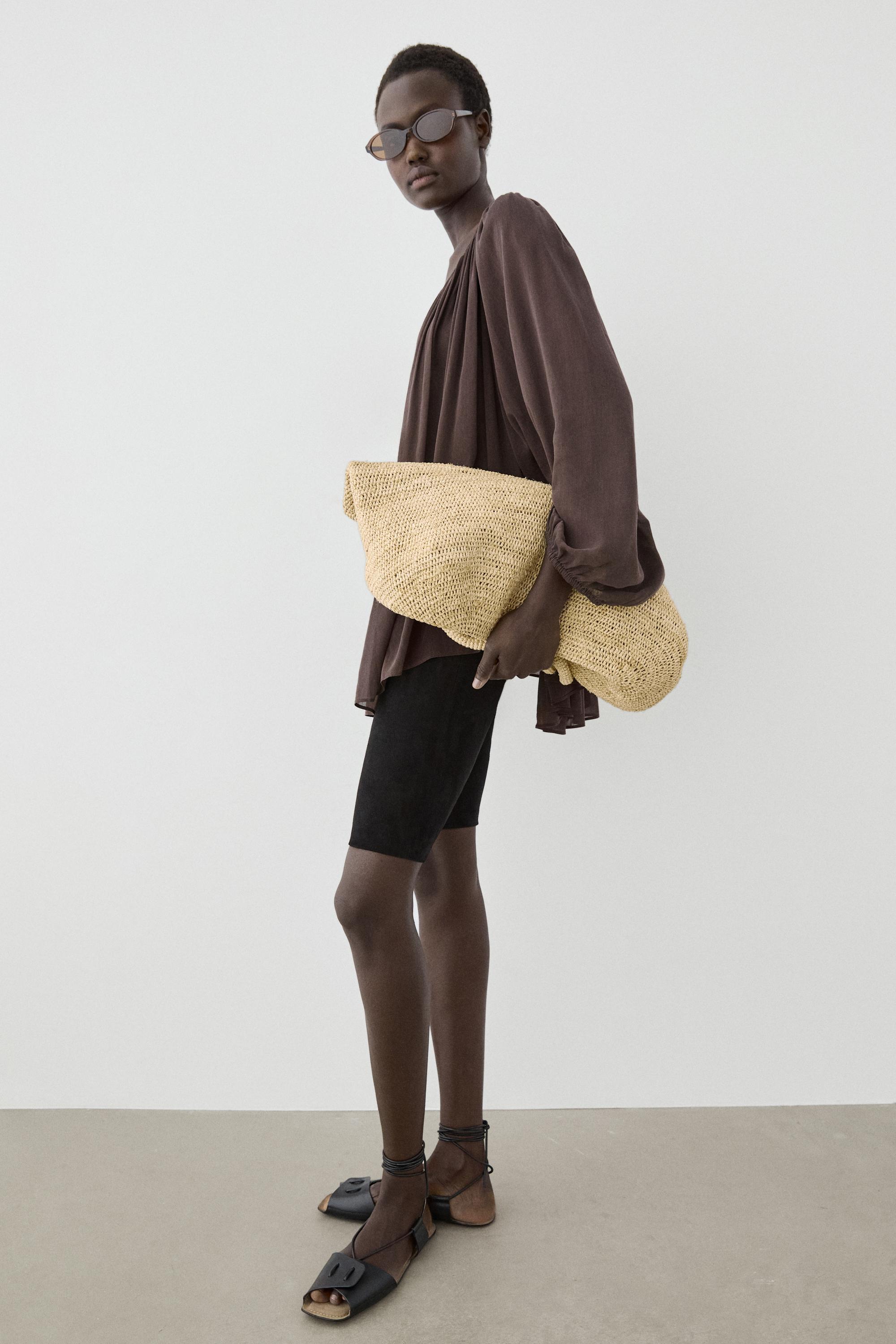 100% raffia mid-sized tote bag — Light beige