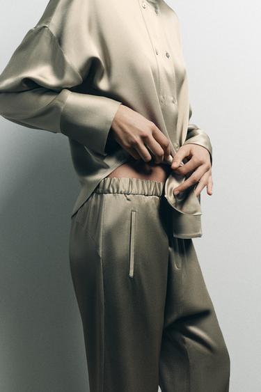 SATIN BAGGY TROUSERS - camel by Zara - Image 3