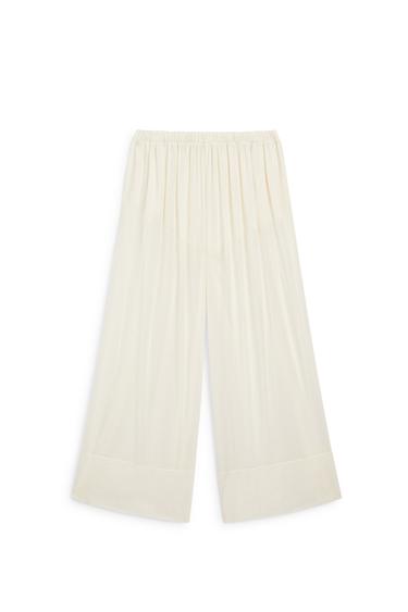 Zara Semi-sheer flowing wide-leg pants - Oyster-white