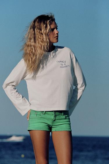 SHORTS MINI DENIM TRF TIRO BAJO - Verde de Zara
